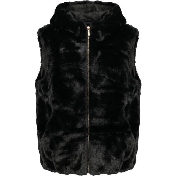 Gilet da donna in nero pece collo con cappuccio lungo con zip Nunalie