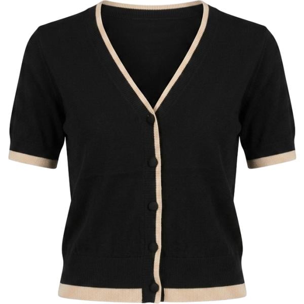 Cardigan da donna in nero pece lavorato a maglia collo a v a maniche corte in viscosa Nunalie Nunalie