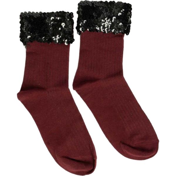 Calzini da donna in bordeaux con paillettes Nunalie