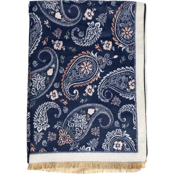 Sciarpa da donna in blu scuro paisley con frange Nunalie