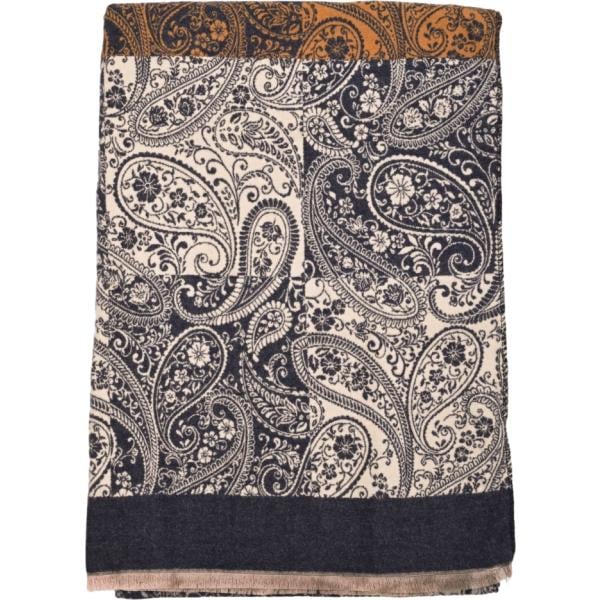 Sciarpa da donna in blu scuro paisley con frange Nunalie