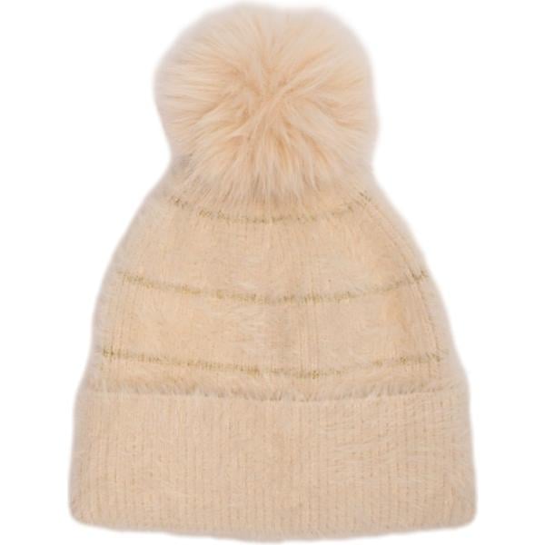 Beanie da donna in bianco neve a righe lavorato a maglia in nylon Nunalie