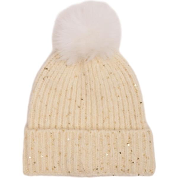 Beanie da donna in bianco neve con paillettes in lana Nunalie Nunalie