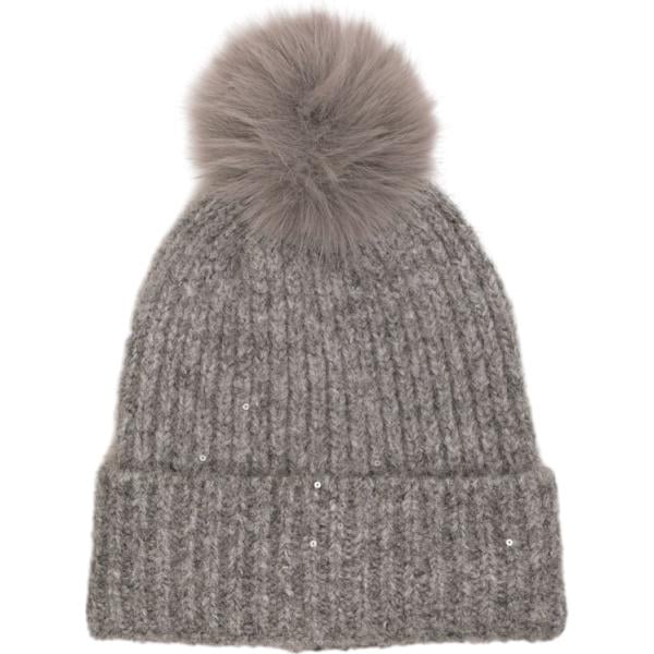 Beanie da donna in grigio scuro con paillettes in lana Nunalie Nunalie