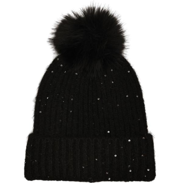 Beanie da donna in nero pece con paillettes in lana Nunalie