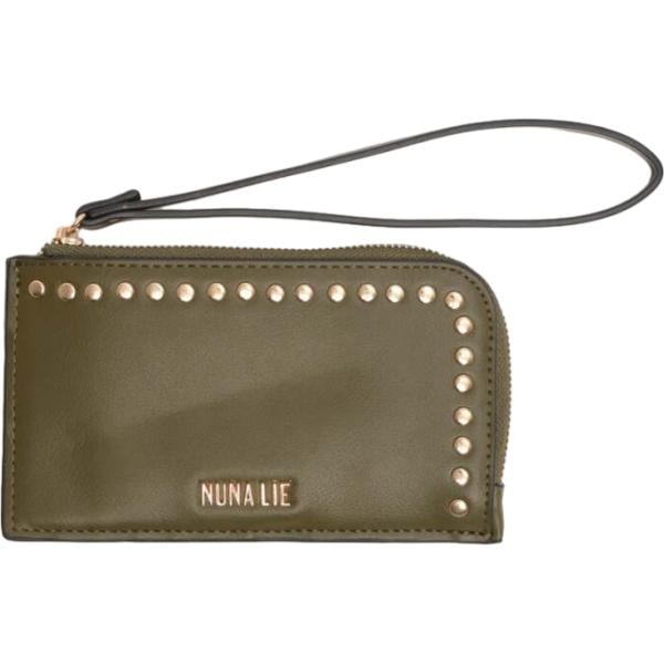 Portafoglio da donna in verde scuro con borchie con zip in metallo Nunalie
