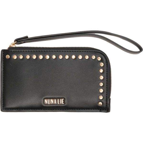 Portafoglio da donna in nero pece con borchie con zip in metallo Nunalie