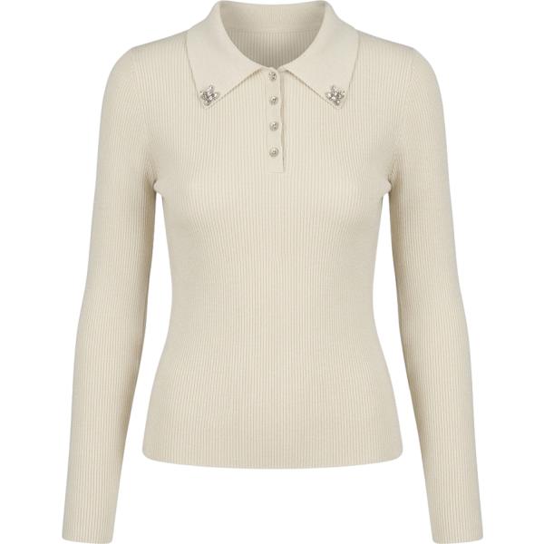 T-shirt da donna in bianco avorio con strass Nunalie