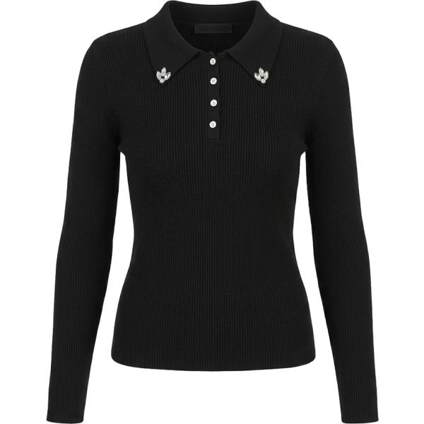 T-shirt da donna in nero pece con strass Nunalie
