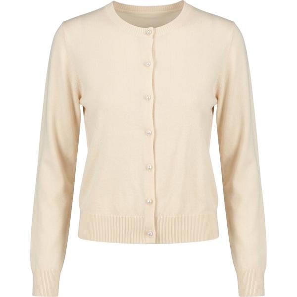 Cardigan da donna in beige sabbia lavorato a maglia girocollo con bottoni in viscosa Nunalie