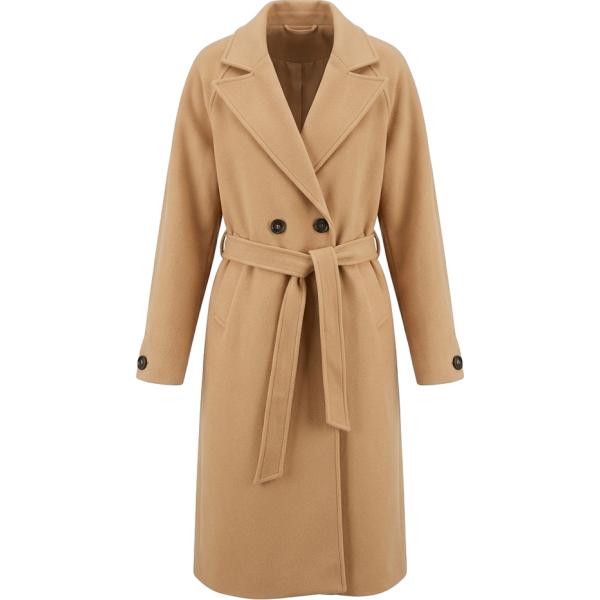 Cappotto da donna doppiopetto in beige sabbia collo con revers con cintura in viscosa Nunalie