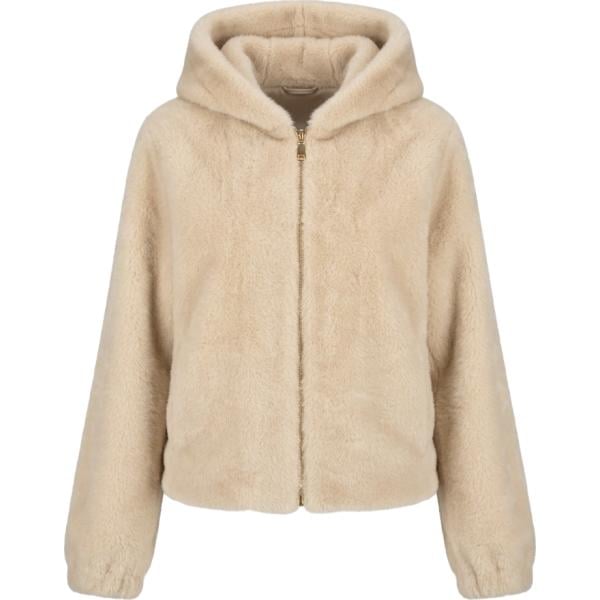 Giacca da donna in beige sabbia collo con cappuccio corto con zip Nunalie