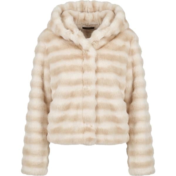 Giacca da donna in beige sabbia a righe collo con cappuccio corto Nunalie