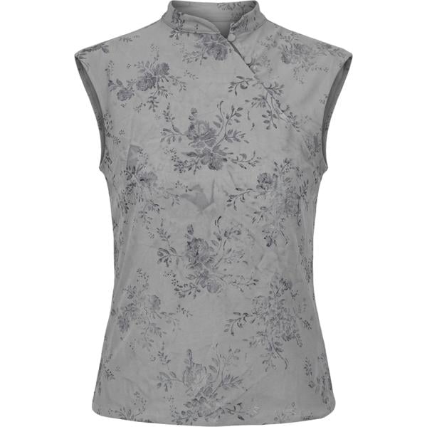 Top da donna in blu scuro a fiori collo coreana con bottoni Nunalie