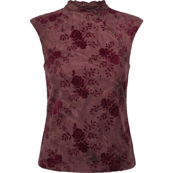 Top da donna in bordeaux a fiori collo coreana con bottoni Nunalie