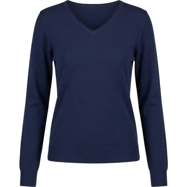 Maglione da donna in blu scuro collo a v in viscosa Nunalie