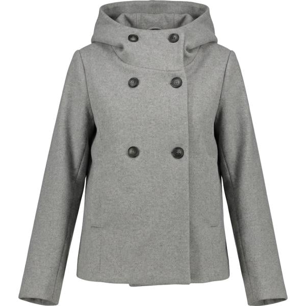 Cappotto da donna doppiopetto in grigio scuro collo con cappuccio corto in lana Nunalie