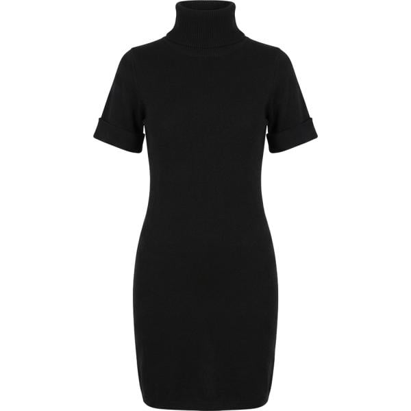 Vestito corto da donna in nero pece collo alto corto a maniche corte in viscosa Nunalie