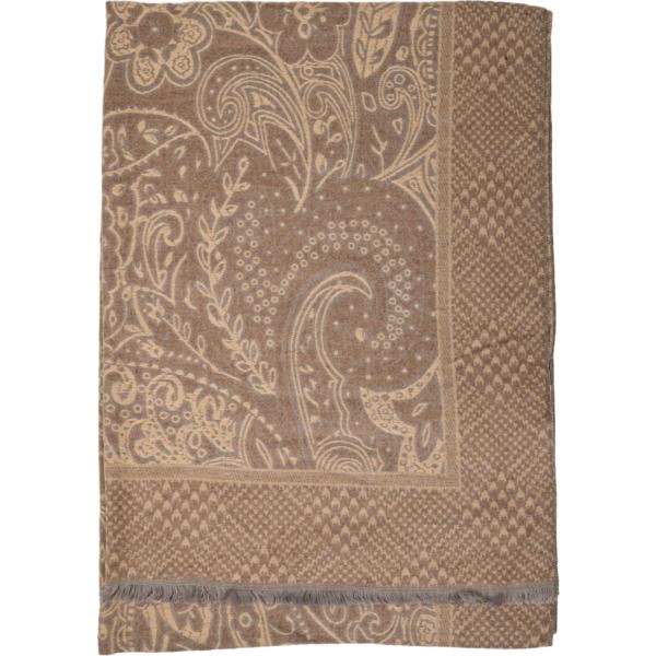 Sciarpa da donna in beige sabbia paisley con frange corto in lana Nunalie