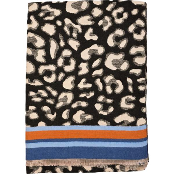 Sciarpa da donna in nero pece animalier con frange corto Nunalie