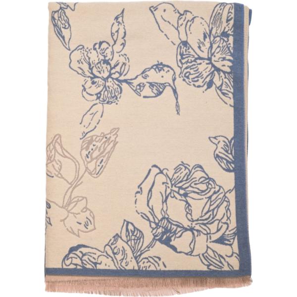 Sciarpa da donna in azzurro a fiori con frange corto in denim Nunalie
