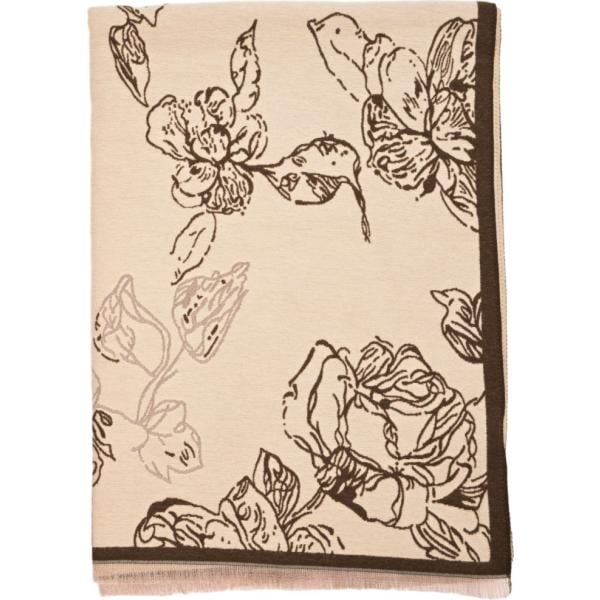 Sciarpa da donna in marrone scuro a fiori con frange corto in denim Nunalie