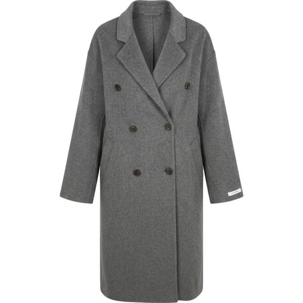 Cappotto da donna intero in grigio scuro collo con revers lungo a maniche lunghe con cintura in lana Nunalie