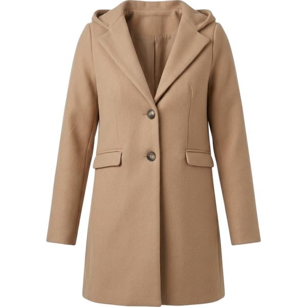 Cappotto da donna in marrone chiaro collo con cappuccio in lana Nunalie Nunalie