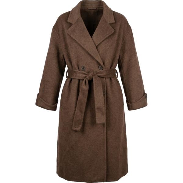 Cappotto da donna doppiopetto in marrone scuro collo con revers con cintura in lana Nunalie