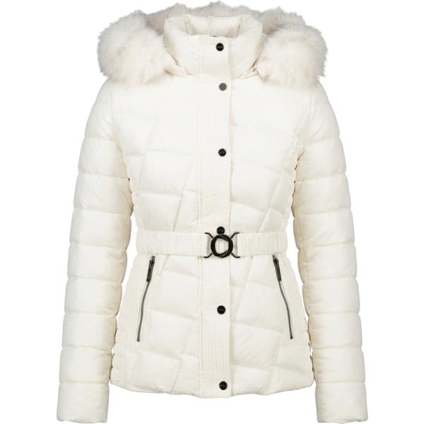 Piumino da donna in bianco neve geometrica collo con cappuccio corto con bottoni Nunalie Nunalie