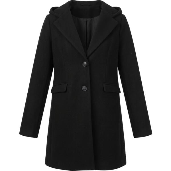 Cappotto da donna in nero pece collo con cappuccio monopetto in lana Nunalie