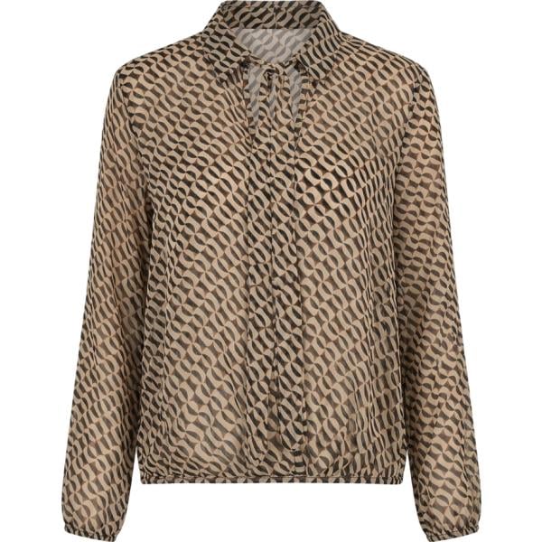 Blusa da donna a goccia in beige sabbia geometrica collo alto lungo a maniche lunghe Nunalie