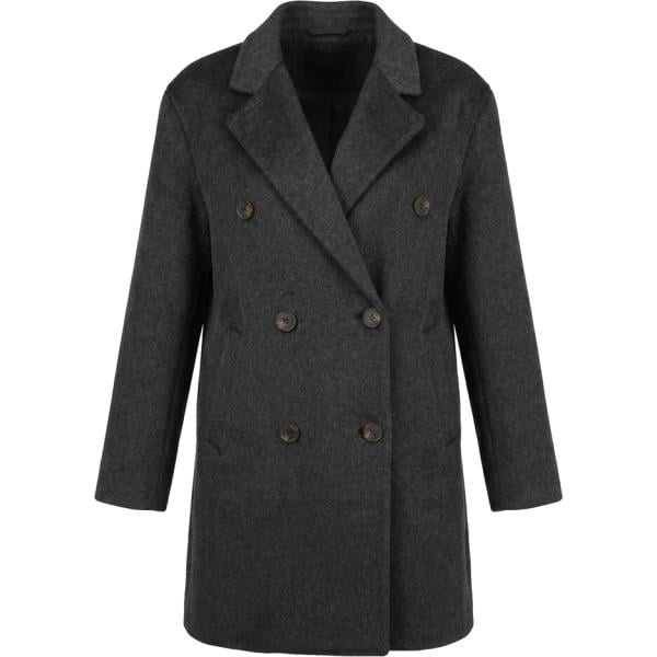 Cappotto da donna doppiopetto in nero pece collo aperto con cintura in lana Nunalie