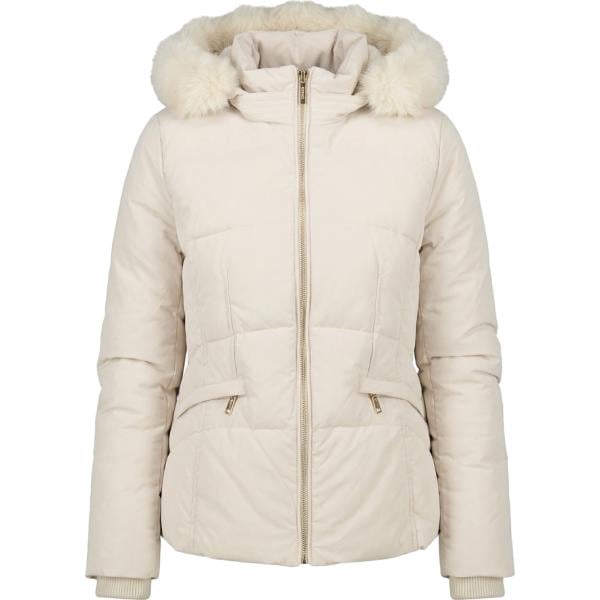 Piumino da donna in beige sabbia lavorato a maglia collo con cappuccio corto con zip Nunalie Nunalie