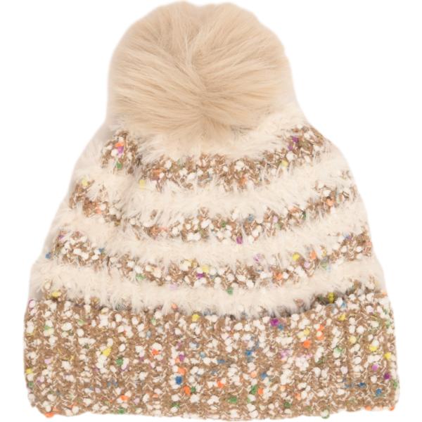 Cappello da donna in beige sabbia a righe con paillettes Nunalie Nunalie