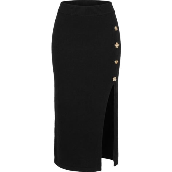 Gonna longuette da donna in nero pece con bottoni Nunalie Nunalie