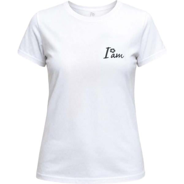 t-shirt I am bianco con stampe