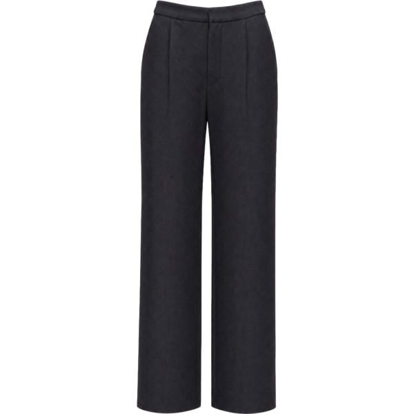 Pantaloni a palazzo da donna in nero pece plissè maxi a vita alta con bottoni in poliestere I am