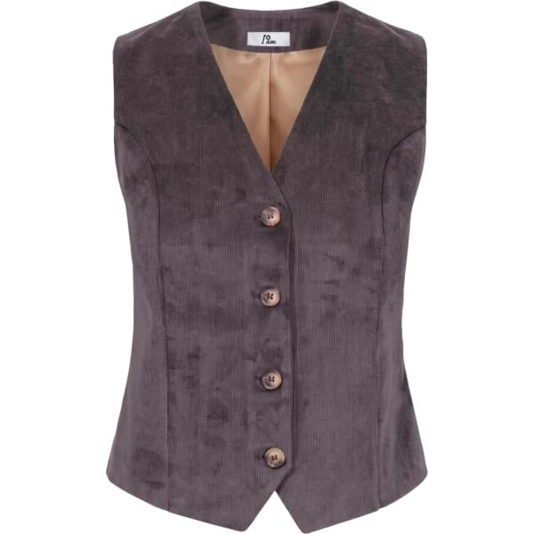 Gilet da donna in viola scuro collo a v completo con bottoni I am I am