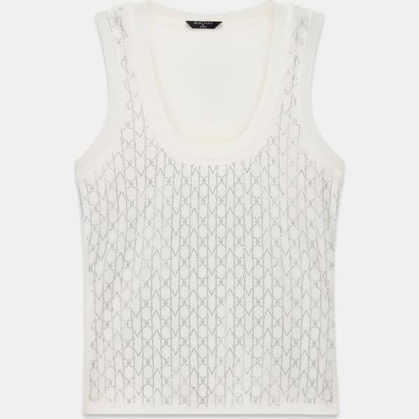 Camiseta sin mangas mujer ivory white con pedrería sin mangas de punta Marciano Guess