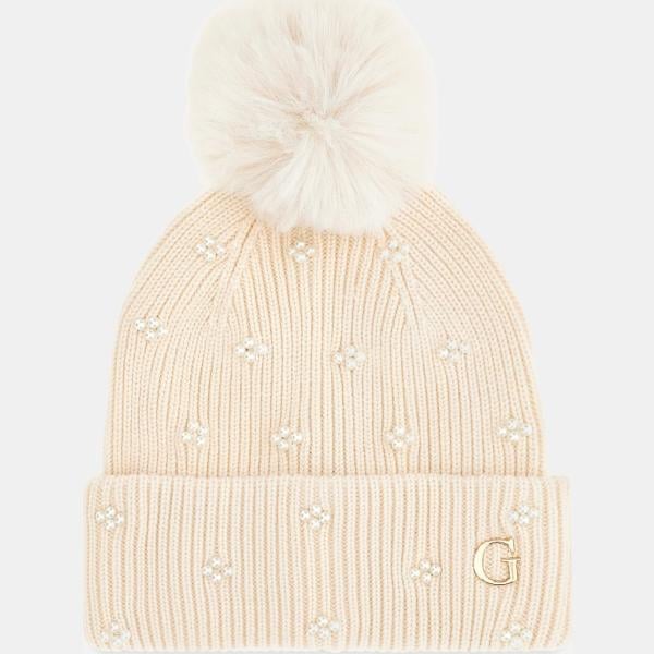 Beanie mujer ivory white viscosa Guess