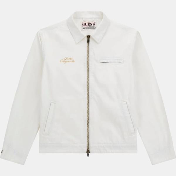 Chaqueta hombre ivory white cuello alto de manga larga con cremallera denim Guess