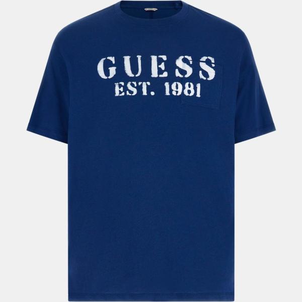 Camiseta hombre dark blue con diseños de manga corta lino Guess