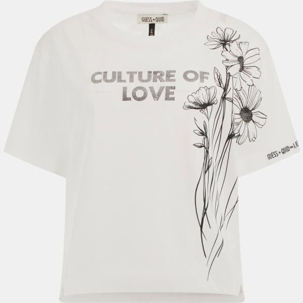 Camiseta mujer ivory white con diseños de manga corta de punta Guess