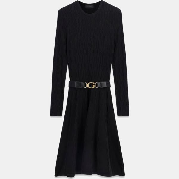 Vestido mujer jet black con escote de manga larga de punta Guess