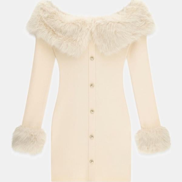 Vestido corto mujer ivory white corto de manga larga Guess