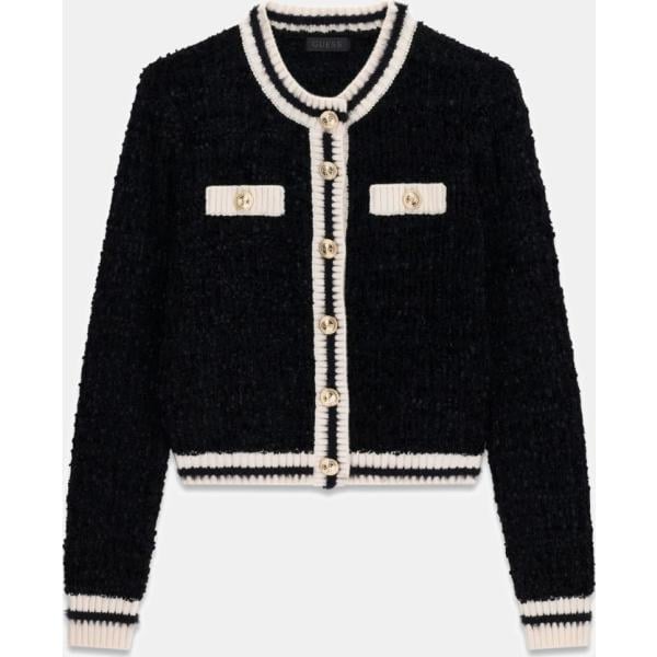 Cárdigan mujer jet black corto de manga larga de punta con botones Guess