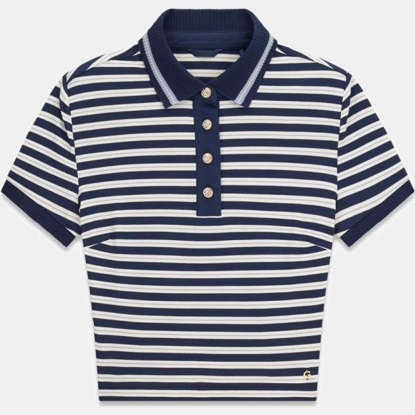 Polo mujer snow white de rayas cuello polo largo de manga corta con botones viscosa Guess