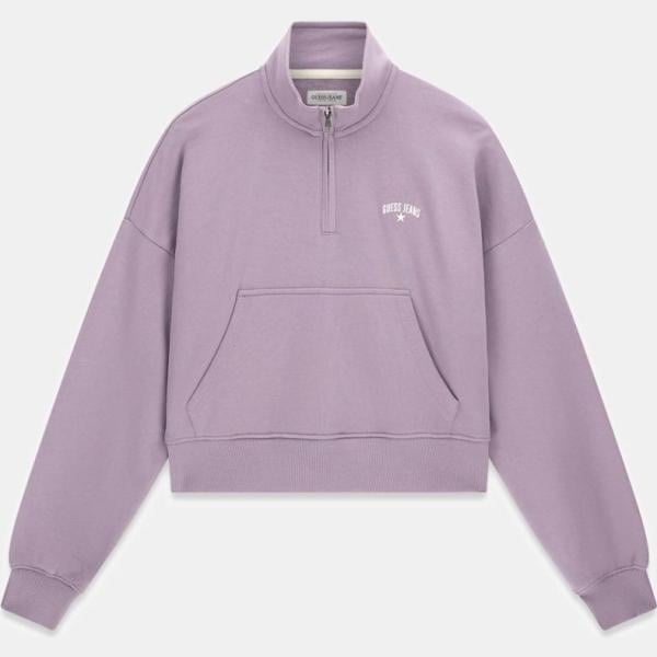 Sudadera mujer violeta claro cuello alto largo de manga larga con cremallera Guess Jeans