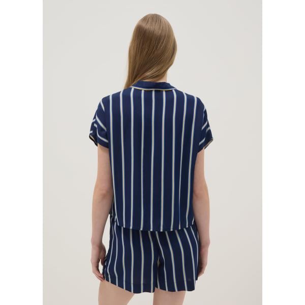 Camisa de manga corta mujer dark blue de rayas cuello clásico de manga corta viscosa Ovs